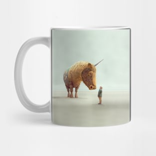 The Mystical Unicorn and the Little Girl on a Dark Background Mug